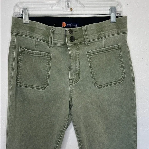 Indigo poppy women’s size 12 Olive Green Flare Jeans y2k Wide Leg stretch high - Picture 2 of 6